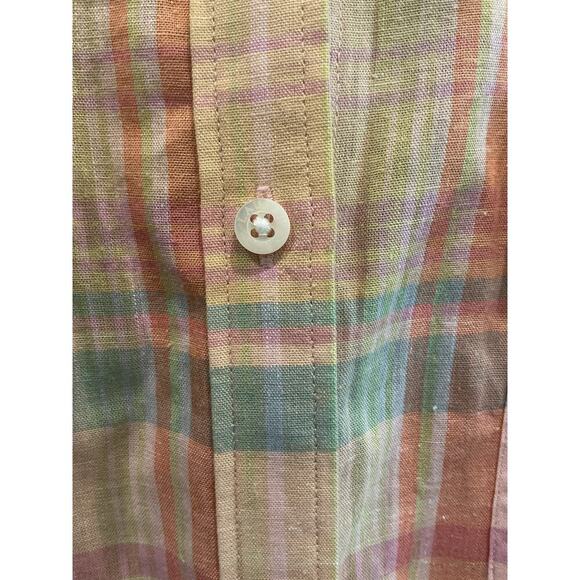Lauren Ralph Lauren Women Linen Blend Button Up Shirt Sz 2X Yellow Plaid Classic - Picture 6 of 6